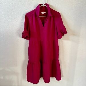 Berry Linen Sundress Tiered Collar Pockets Ruffle Sleeve Size 6 (Chico’s .05)